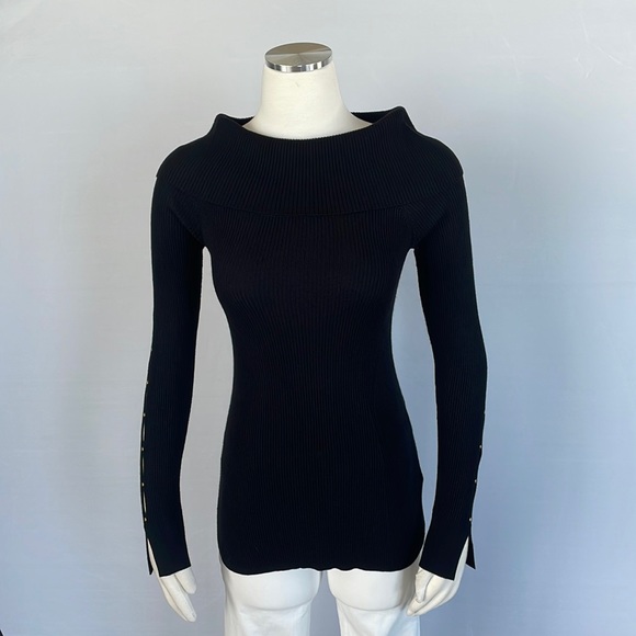 WHBM Black Cowl Neck Slit Sleeve Sweater X Small - Picture 4 of 14